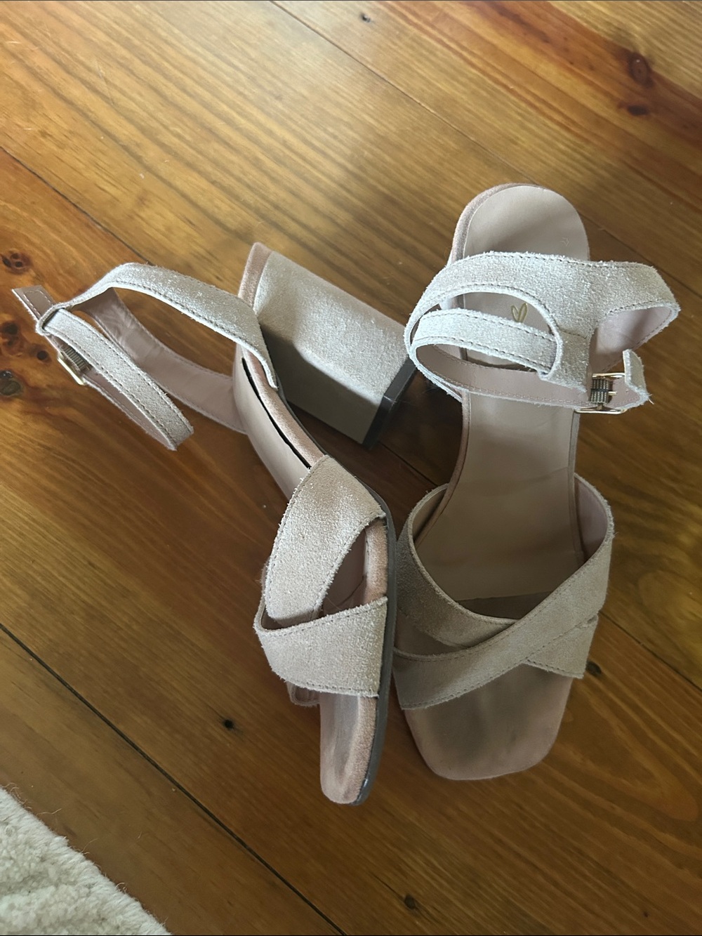 Lulus 8 Crisscross Block Heel Suede Sandals heels  in Light Beige
